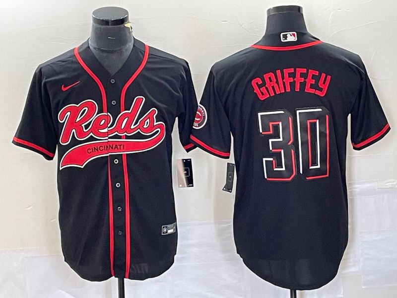 Men Cincinnati Reds 30 Griffey Black Co Branding Nike Game MLB Jersey style 1